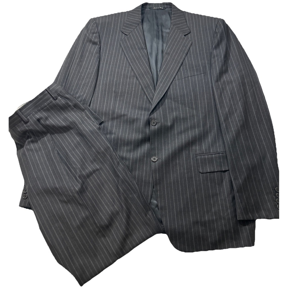 Canali Pinstripe Woolmark 100% Pure Wool Men's 54R, Black,‎ Gray Pinstripe